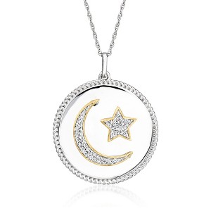 Ross-Simons 0.20 ct. t.w. Diamond Moon and Star Pendant Necklace in Sterling Silver and 18kt Gold Over Sterling Size 18 - 1 of 2