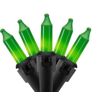 Northlight 50-Count Opaque Green Mini Christmas Light Set- 24.5ft, Black Wire - 1 of 4