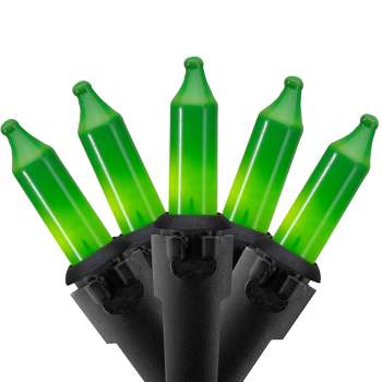 Northlight 50-Count Opaque Green Mini Christmas Light Set- 24.5ft, Black Wire