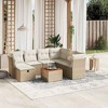 vidaXL 8 Piece Patio Sofa Set with Cushions Beige and Cream Poly Rattan - 3x Middle 3x Corner Footrest Table - 2 of 4