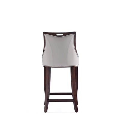 Set of 3 Light Grey Faux Leather and Walnut Wood Barstools