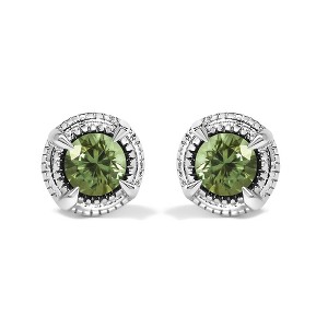Haus of Brilliance Silver Treated Colored Diamond Modern 4-Prong Solitaire Milgrain Stud Earrings - 1 of 4