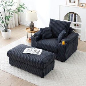 CAVINAS Corduroy Oversized Accent Chair with Ottoman and Large Seat,Modern Chair and Ottoman Sets for Bedroom,Reading Room - 1 of 4