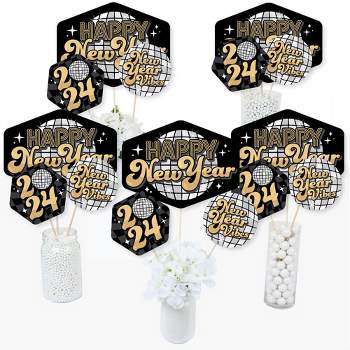 Big Dot of Happiness Disco New Year - Groovy 2024 NYE Party Centerpiece Sticks - Table Toppers - Set of 15