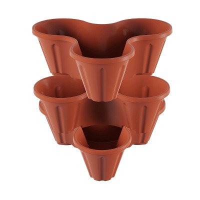 Nature Spring 3-Tier Stacking Space-Saving Vertical Planter Tower - Terracotta