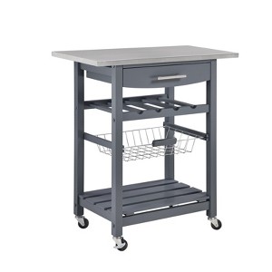 FONTOI Mobile Rolling Kitchen Island with Underneath Drawer, Trolley Serving Cart Slide-Out Wire Storage Basket, Grey, 15.75"*33.55"*30" - 1 of 4