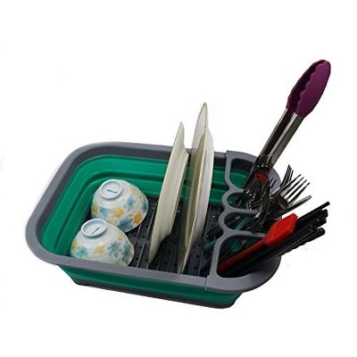 Dark Grey and Bluish-Green Foldable Plastic Dish Drainer