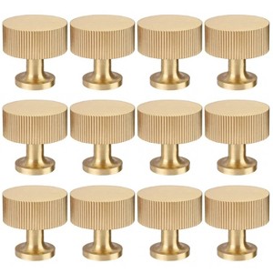 12 Pcs Knobs for Dressers, Cabinet, Drawer, Wardrobe, 1.1in Gold Knobs with Install Screws, Brushed Brass Finish - 1 of 4