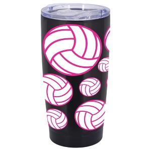 100 North 20 Ounce Stainless Steel On the Go Travel Tumbler With Push Top Lid, Volleyball Black - 1 of 4