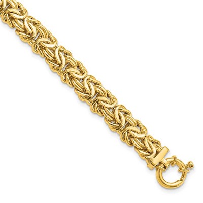 Black Bow Jewelry Hollow 8mm Byzantine Chain Bracelet in 14k Yellow Gold, 7.5 Inch