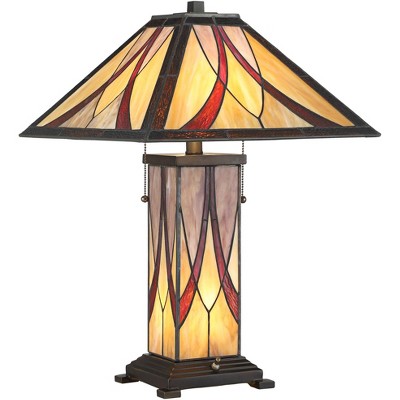 Franklin Iron Works Tiffany Style Accent Table Lamp with Nightlight LED Art Glass Shade and Body for Living Room Bedroom Office