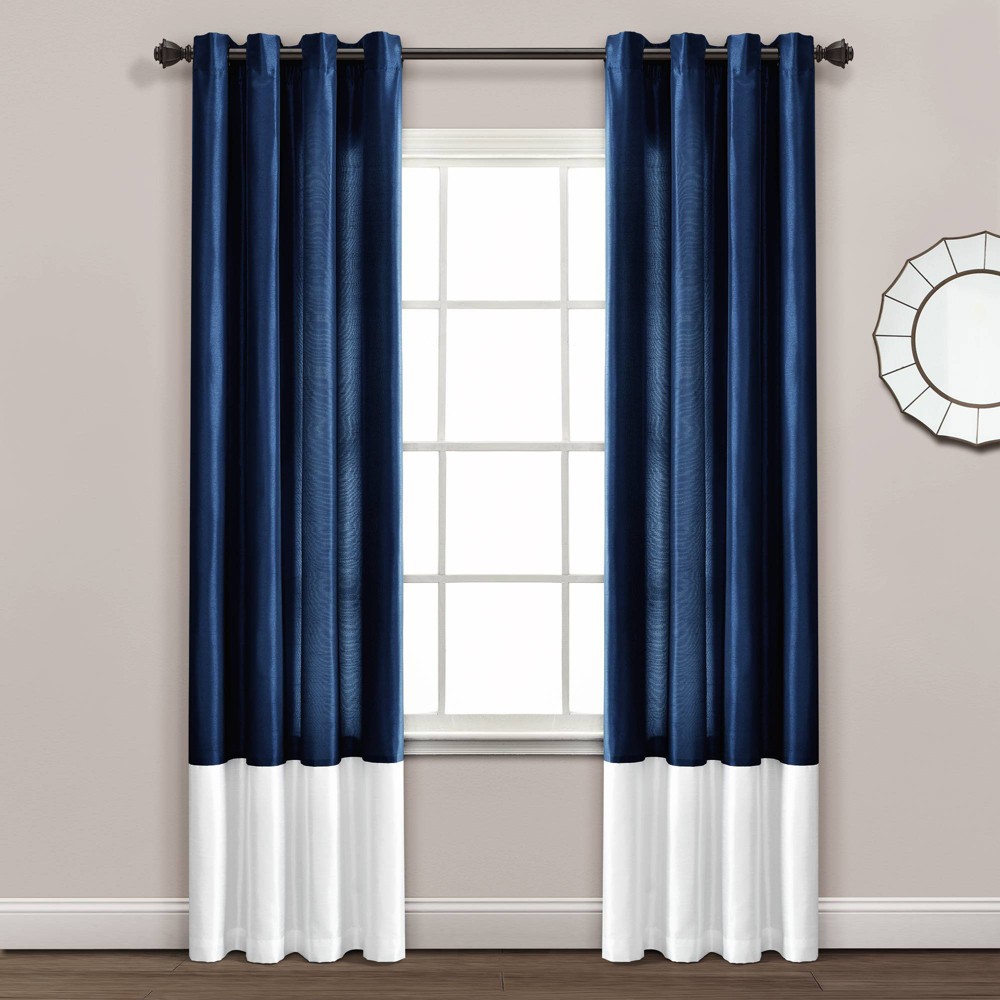 Set of 2 84"x54" Prima Light Filtering Window Curtain Panels White/Navy: Modern Stripe Grommet Top - Lush Décor