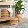 Northlight Set of 3 Striped Fuchsia and Yellow Seagrass Woven Baskets with Handles 13.75" - 2 of 4