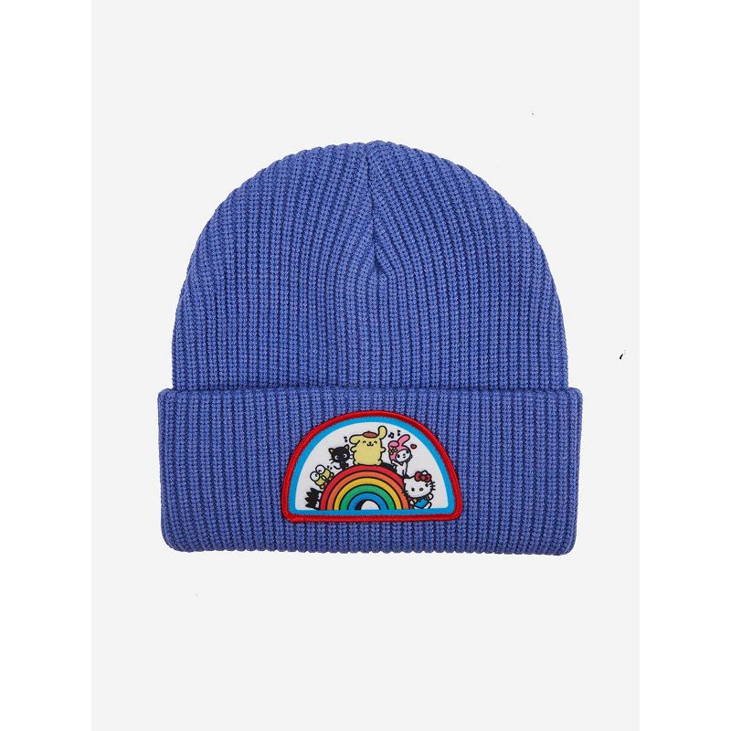 Hello Kitty & Friends Rainbow Patch Blue Ribbed Beanie, 1 of 4