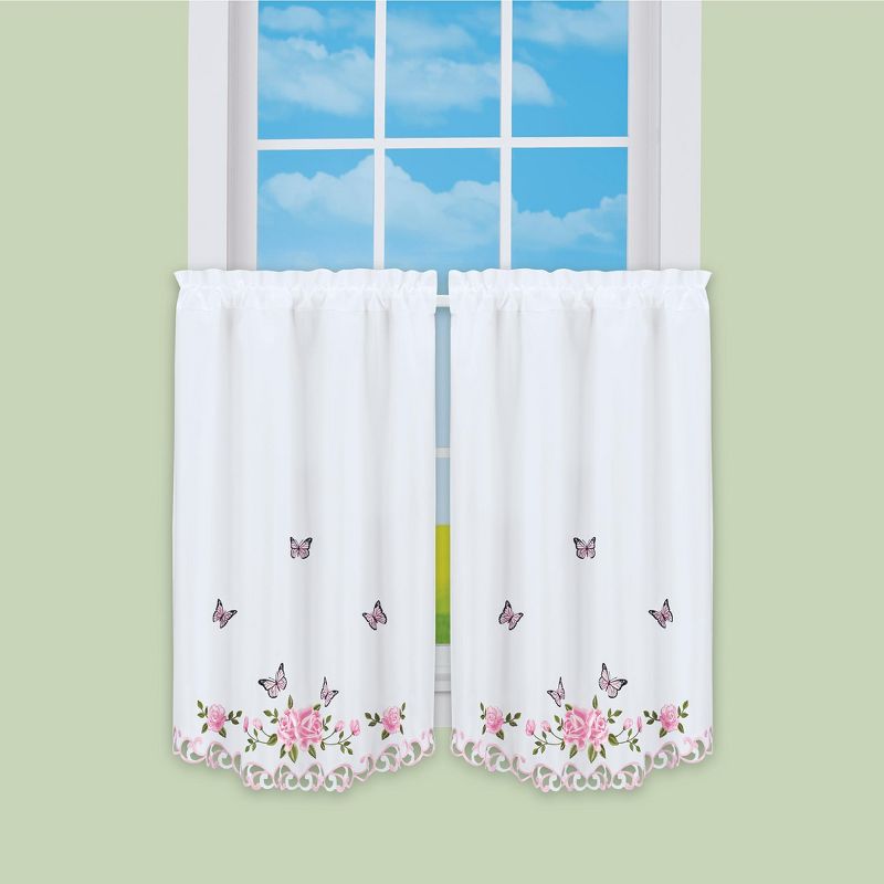 Collections Etc Lovely Rose Butterfly Curtains, 2 of 4
