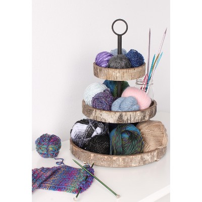 Rustic Birch Wood Round 3-Tiered Organizer Tray