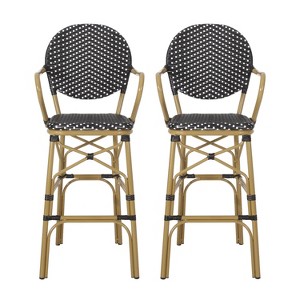 Christopher Knight Home 2pc Vande Wicker and Aluminum Outdoor Patio 29.5" French Barstools Black/White/Bamboo Print Finish - 1 of 4