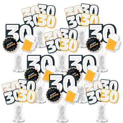 Big Dot of Happiness Cheers and Beers to 30 Years - 30th Birthday Party Centerpiece Sticks - Showstopper Table Toppers - 35 Pieces