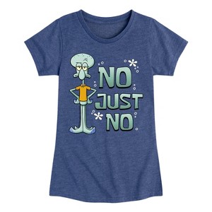 Girls' - SpongeBob SquarePants - No Just No Fitted Short Sleeve Graphic T-Shirt - 1 of 4