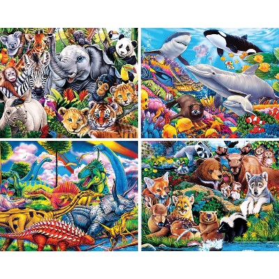World of Animals Kids Jigsaw Puzzle Set - 4-Pack 100 Pieces