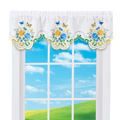 Collections Etc Wild Rose Butterfly Embroidered Cut-Out Window Valance