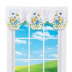 Collections Etc Wild Rose Butterfly Embroidered Cut-Out Window Valance - 1 of 2