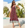 YesFashion Women's Dress Boho Deep V Neck Sleeveless Backless Adjustable Tie dress Floral Print Midi Dress Flowy Beach Dress - 4 of 4