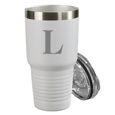 Personalization Mall Personalized Initial Vacuum Insulated Stainless Steel Tumbler, White, 30 oz.