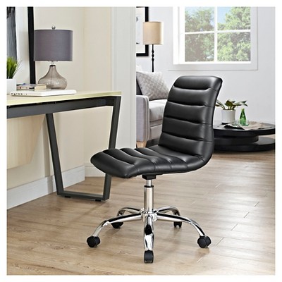 Polished Chrome Swivel Armless Office Chair in Black Vinyl