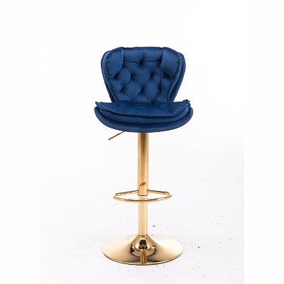 NicBex Set of 2 Bar Stools for Kitchen Island,Modern Velvet Counter Bar Stools with Golden Legs,Bar Chairs for Dining Rooms,Kitchens Islands,Blue/Gray