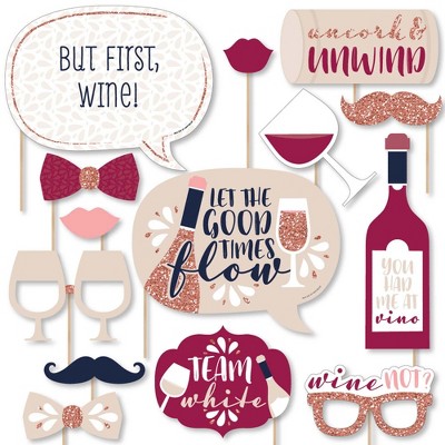 Big Dot of Happiness But First, Wine - Wine Tasting Party Photo Booth Props Kit - 20 Count