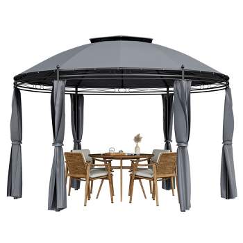 Tangkula 11.5'Outdoor Patio Round Dome Gazebo Canopy Shelter Double Roof Steel Gray
