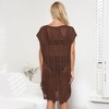 Coolmee Women's Solid Crochet Cover Up Hollow Out Swimsuit Cover Up Sheer Loose Sleeveless V Neck Beachwear with Side Drawstring One Size Dark Brown - 4 of 4