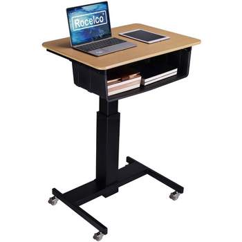 28in Adjustable Mobile School Standing Desk & Book Box Bundle in Wood Grain/Black - Rocelco