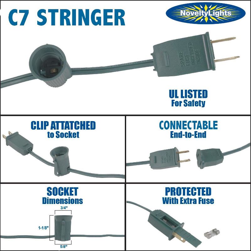 Novelty Lights C7/E12 Candelabra Base Christmas Stringer, Vintage Holiday Hanging Light String, SPT-1 20 Gauge Wire, 4 of 5