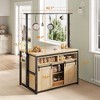 Rustic 72" Kitchen Island with Power Outlet & Sliding Barn Door, Coffee Bar Station with 9 Hooks and 3-Tier Storage for Dining Room - 2 of 4