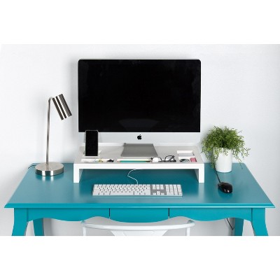 White Wood Desktop Organizer Monitor Stand with Storage Slots