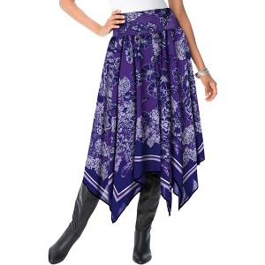 Roaman's Women's Plus Size Petite Handkerchief Hem Skirt - 1 of 4