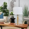 27"x14" Metal Inverted Cone Shaped Accent Lamp with Glass Ball Accent and Square Base Gold - Olivia & May: Linen Shade - 3 of 4