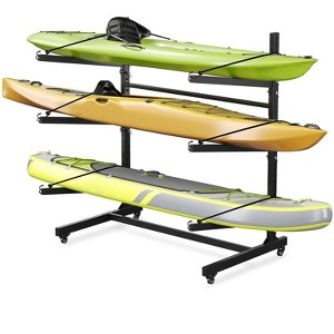 Kayak Storage Rack for 2-6 Kayaks Freestanding Kayak Rack for Outdoor Storage with Movable Wheels,Heavy-Duty Steel Kayak Hanger Holder with Straps - 1 of 4