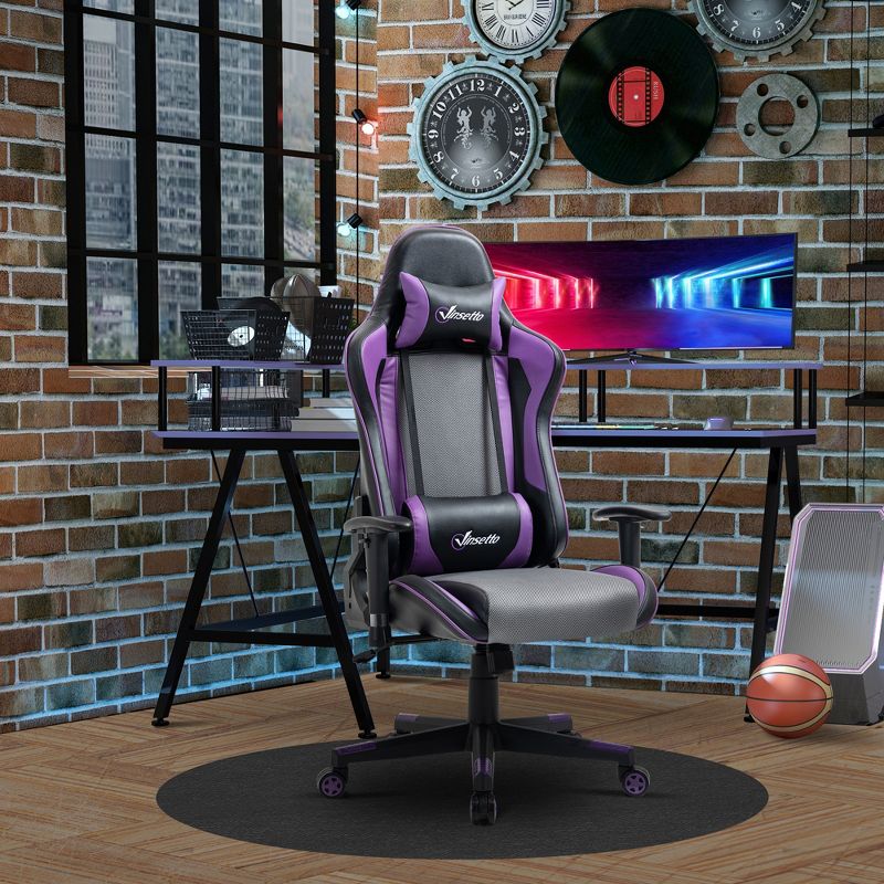 Vinsetto Gaming Chair Racing Style Ergonomic Office Chair High Back Computer Desk Chair Adjustable Height Swivel Recliner with Headrest and Lumbar Support, 3 of 8