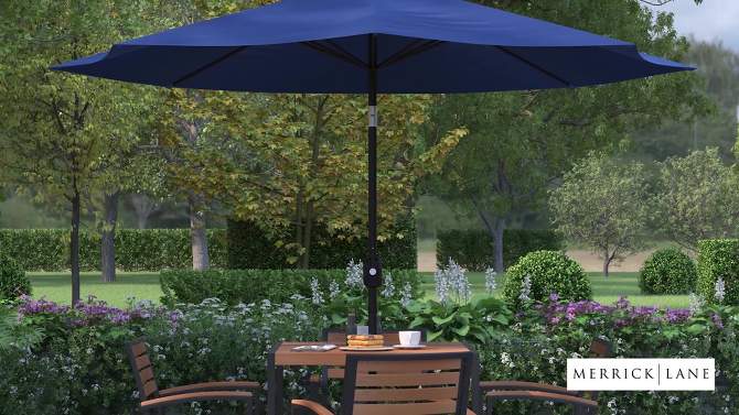 Merrick Lane 9' Round UV Resistant Outdoor Patio Umbrella With Height Lever And 33° Push Button Tilt, 2 of 12, play video
