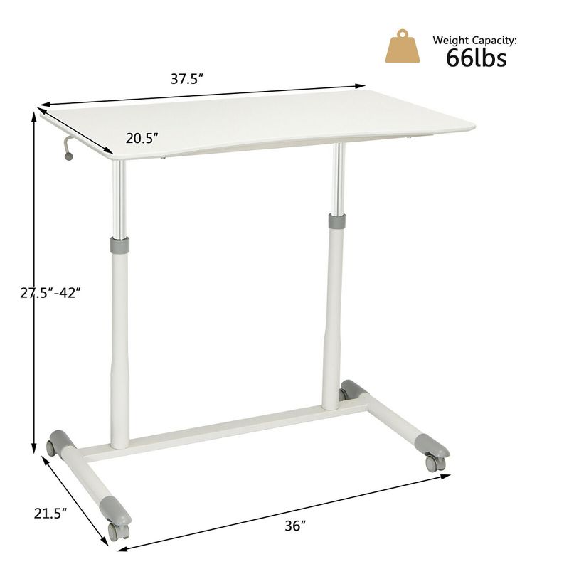 Costway Height Adjustable Computer Desk Sit to Stand Rolling Notebook Table Portable, 3 of 11