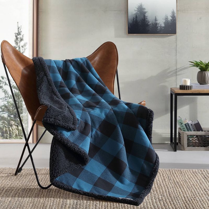 20&#34;x20&#34; Oversize Cabin Plaid Square Throw Pillow with 50&#34;x60&#34; Cabin Plaid Throw Blanket Set Blue/Black - Eddie Bauer, 6 of 9