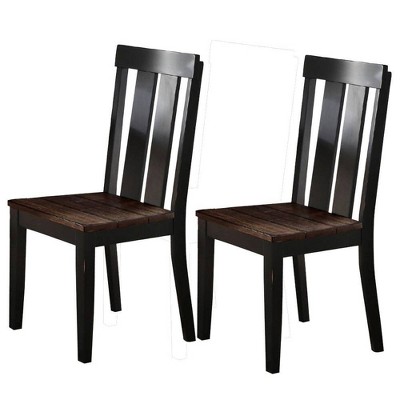 Set fo 2 Rubber Wood Dining Chair with Slatted Back Brown/Black - Benzara