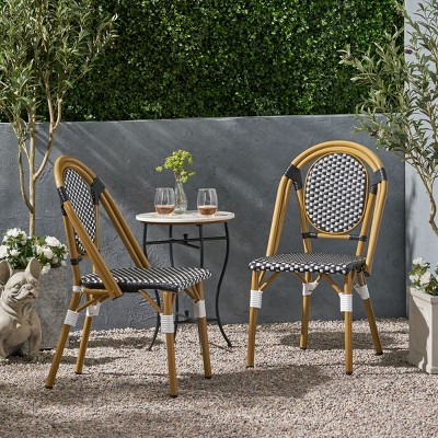Coolbibila Outdoor PE Rattan Patio Dining Chairs Set Of 2,Aluminum French Bistro Chair With Bamboo Print Finish,Patio Garden Armless Chair