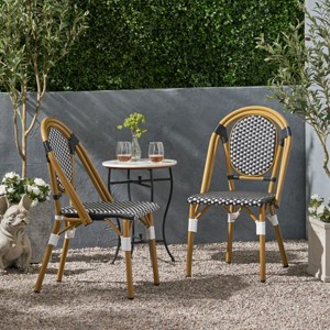 Coolbibila Outdoor PE Rattan Patio Dining Chairs Set Of 2,Aluminum French Bistro Chair With Bamboo Print Finish,Patio Garden Armless Chair - 1 of 4