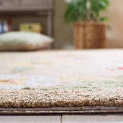 Beige Floral Hand-Knotted Wool Square Area Rug