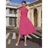 INSPIRE CHIC Women's Mock Neck Cap Sleeve Belted A-Line Midi Pleated Dresses - 3 of 4