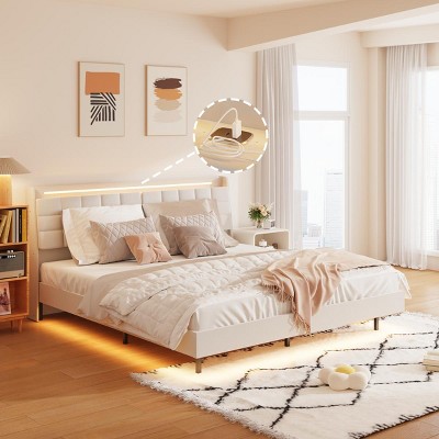 Streamdale Luxurious King Bed Frame with LED Lighting, Charging, and Hidden Storage